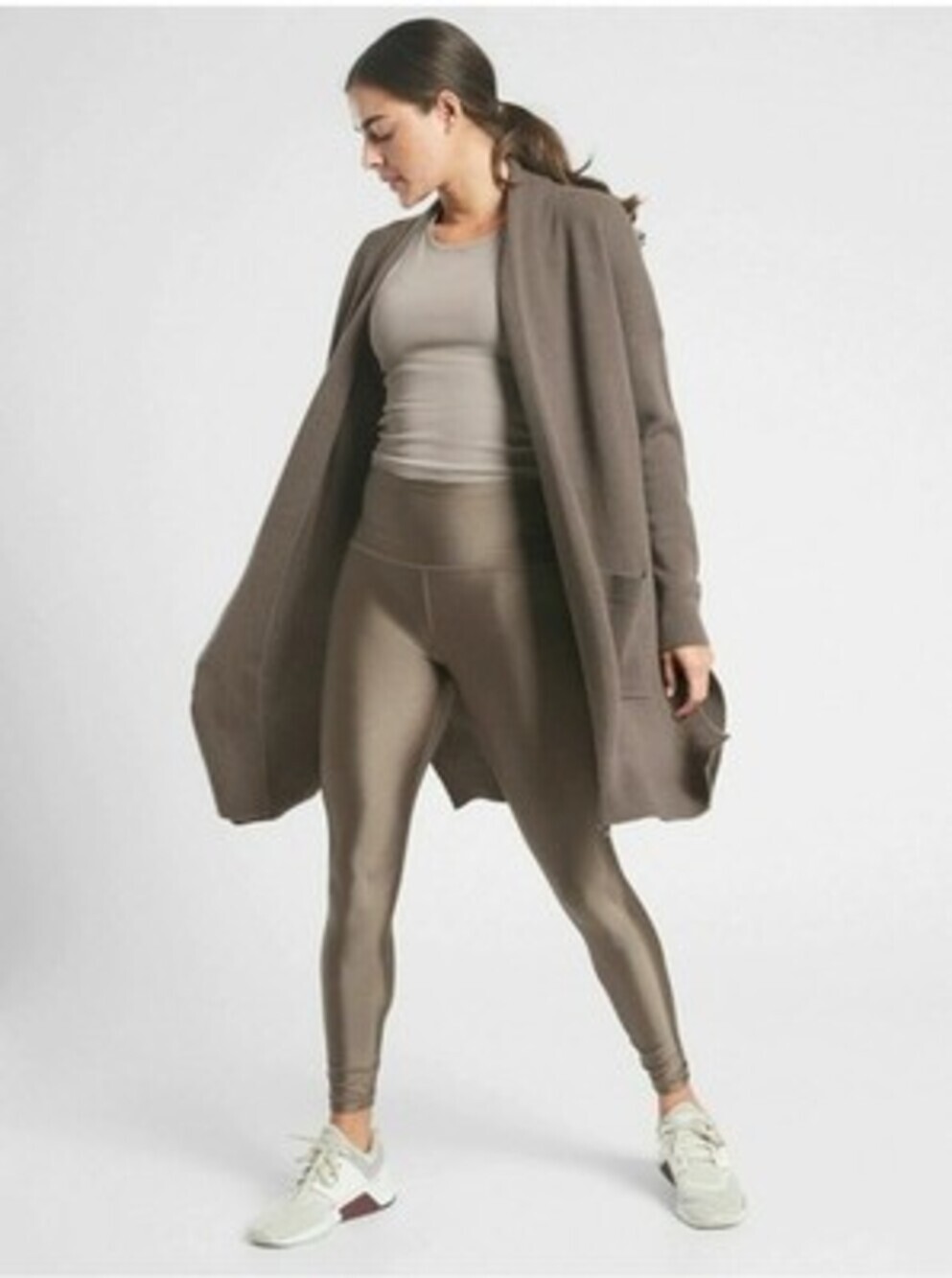 Athleta Spirit Wool Cashmere Wrap Oversized Silt Taupe Heather Size SP - Picture 7 of 8